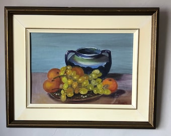 Still Life Painting - Vintage Still Life Painting - Painting of Bowl of Fruits - Vintage Painting