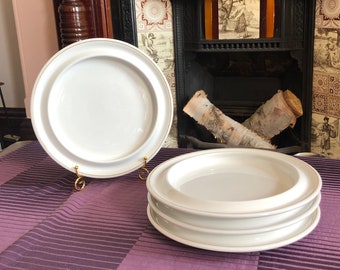 Assiettes plates vintage - Steelite International England assiettes à dessert à rebord ivoire - Lot de 4 assiettes Steerline vintage