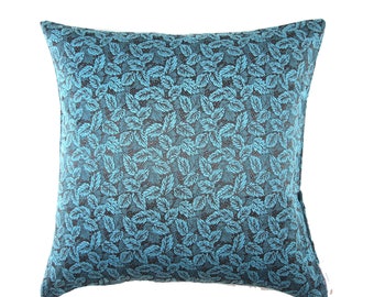 Blue Pillow Cover -Turquoise Throw Pillow - Pillow 20x20 - Pillow Cover with Blue Leaves - Turqoise Pillow Cover - Blue Pillow Cover