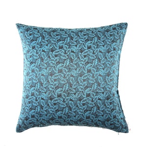 Blue Pillow Cover Turquoise Throw Pillow Pillow 20x20 Pillow Cover with Blue Leaves Turqoise Pillow Cover Blue Pillow Cover image 1