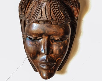 Wood Mask - Wooden Mask -  Woman Mask - African Mask - Asian Mask  - Eclectic Decor - African Decor