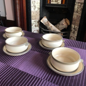 Vintage Bowls - Vintage Ceramic Bowls - Vintage Laurentienne Canada Pottery Soup Bowl and Saucer Set of 4