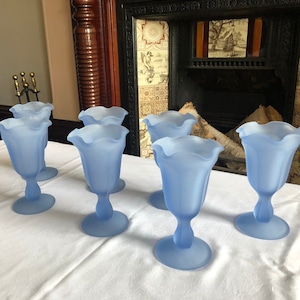 Vintage Sundae Glasses - Vintage Ice Cream Sundae Glasses - Vintage Frosted Glass Tulip Shaped Pedestal Glass - Set of 7 Sundae Glasses