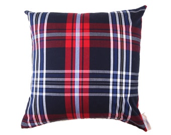 Copertina cuscino plaid bianco rosso blu - Plaid Tartan Cuscino Copertura 18x18 - Cuscino a plaid throw - Cuscino moderno fattoria - Copertura cuscino costiero