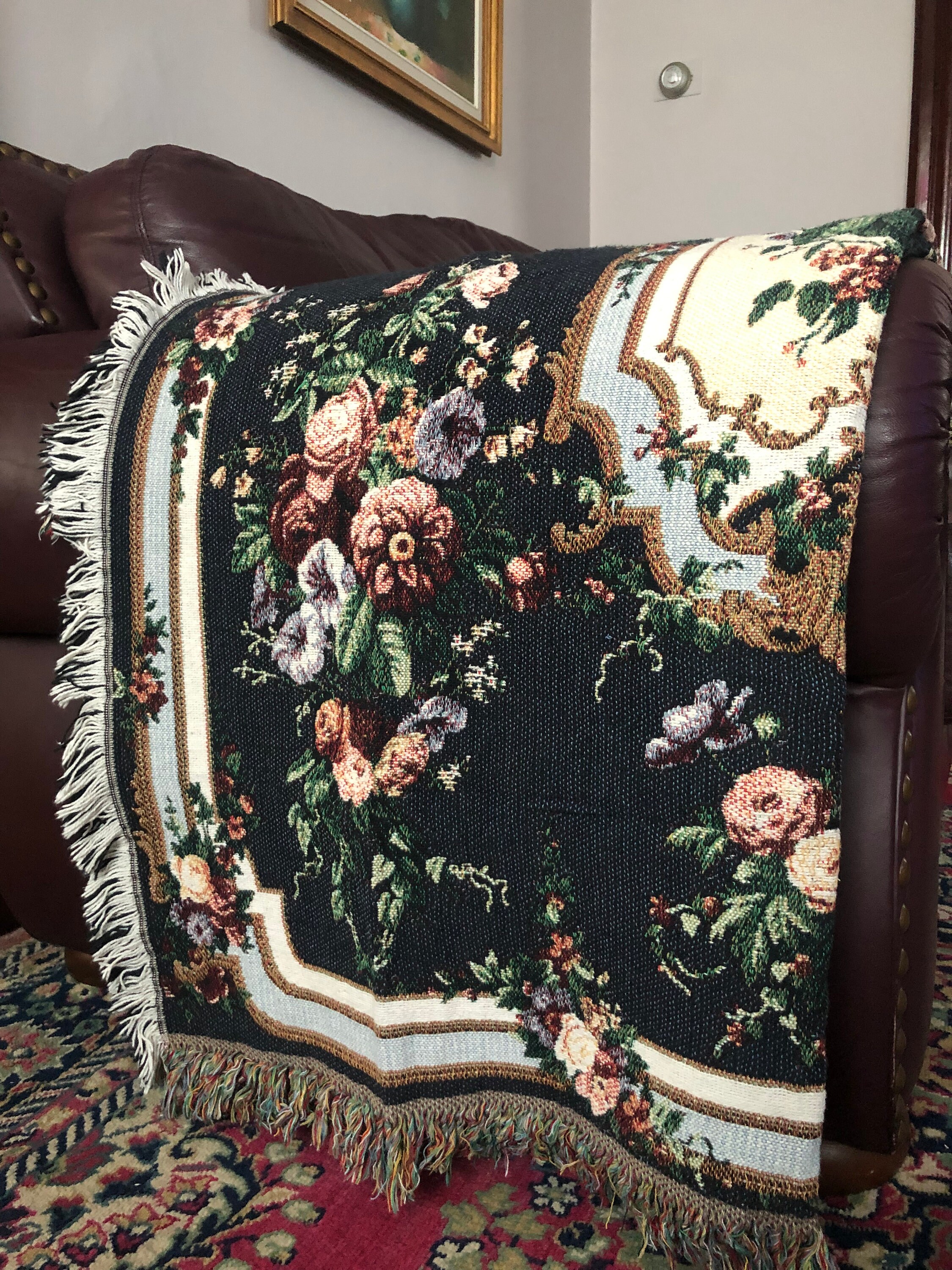 Couverture Vintage Goodwin Weavers - Motif Chevaux Western, Tissée Triple, Style équestre