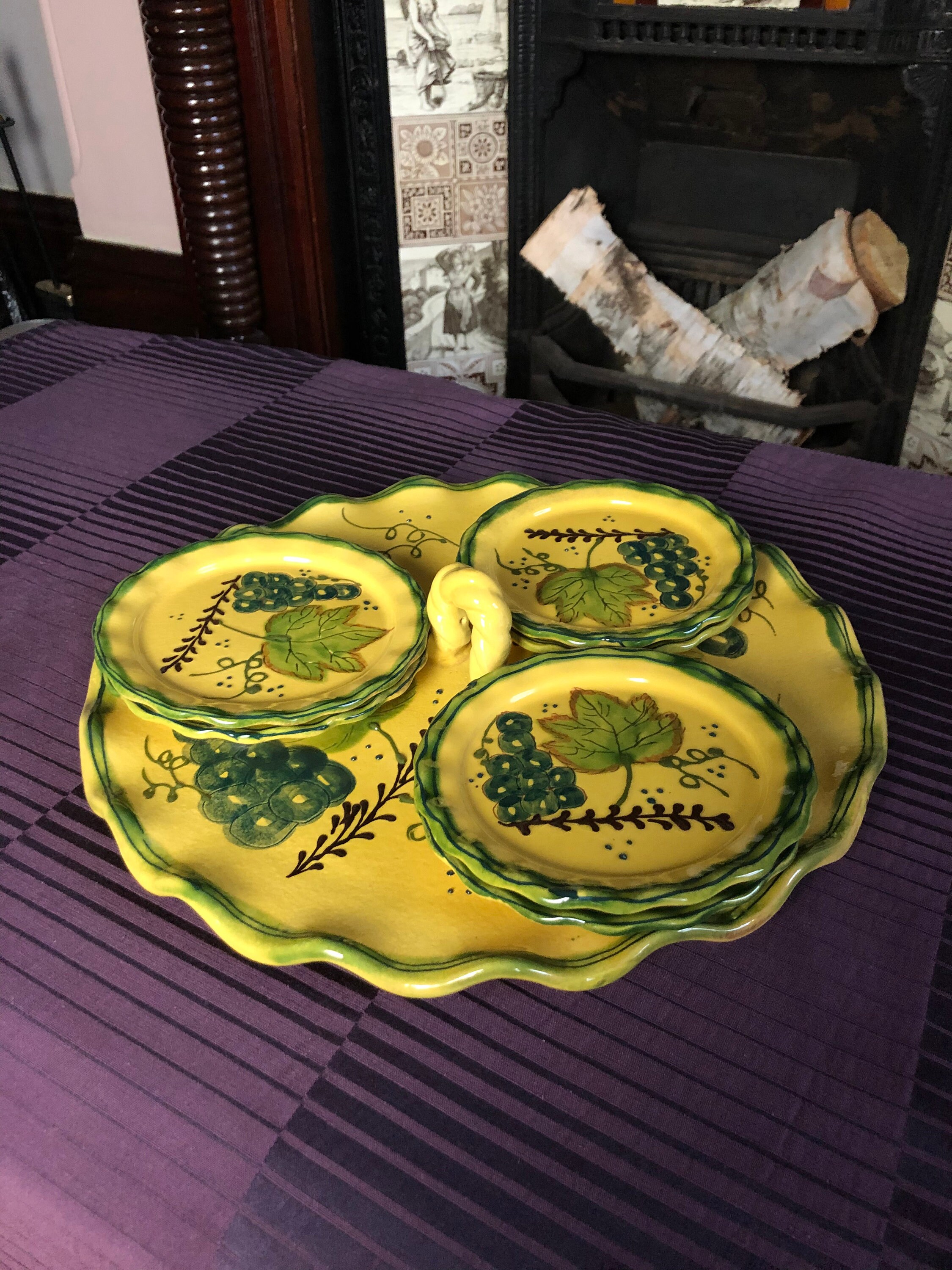 Vintage Plates Vintage Yellow and Green Plates Handpainted Plates