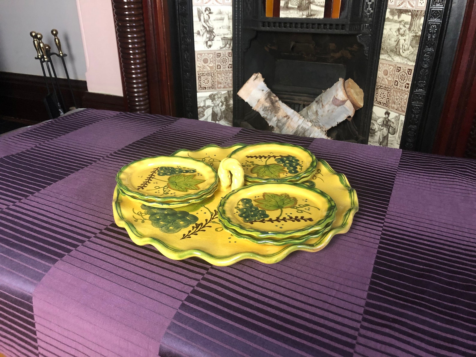 Vintage Plates Vintage Yellow and Green Plates Handpainted Plates