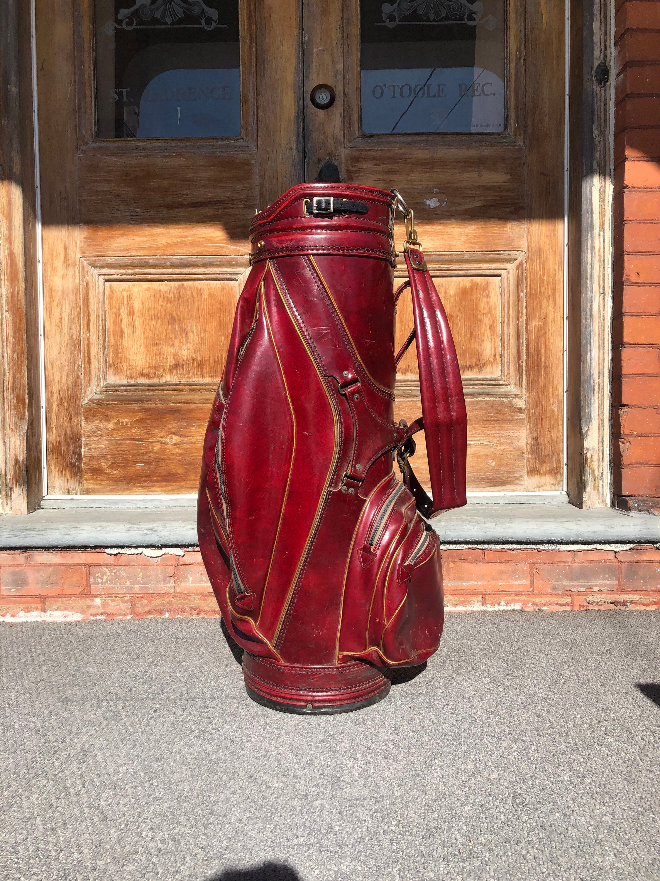 Vintage Leather Golf Bag by Burton MFG Co. Jasper Alabama  Burgundy/Red/Maroon - Vintage Leather Golf Bag - Vintage Burgundy Burton  Golf Bag