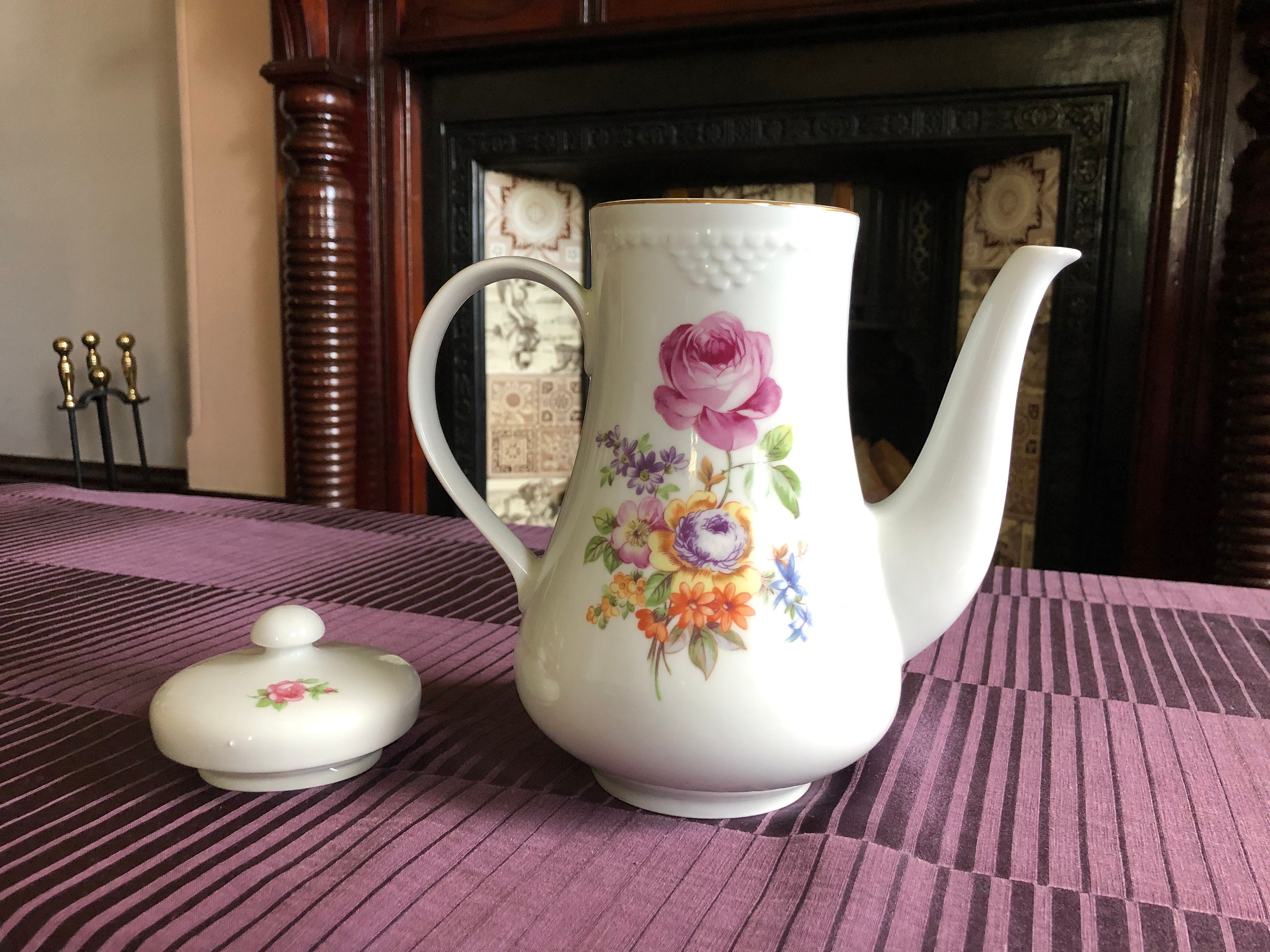 Vintage Teapot Vintage CP Teapot Vintage White Floral Teapot Made in