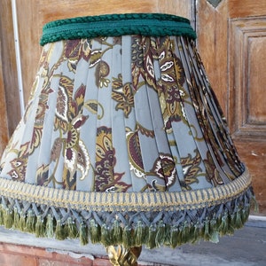 Lampshade - Pleated Lampshade - Grey Pleated Lampshade - Handmade Pleated Lampshade Green Floral Fabric Oval Lamp Shade - Floral Lamp Shade