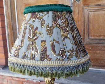 Lampshade - Pleated Lampshade - Grey Pleated Lampshade - Handmade Pleated Lampshade Green Floral Fabric Oval Lamp Shade - Floral Lamp Shade