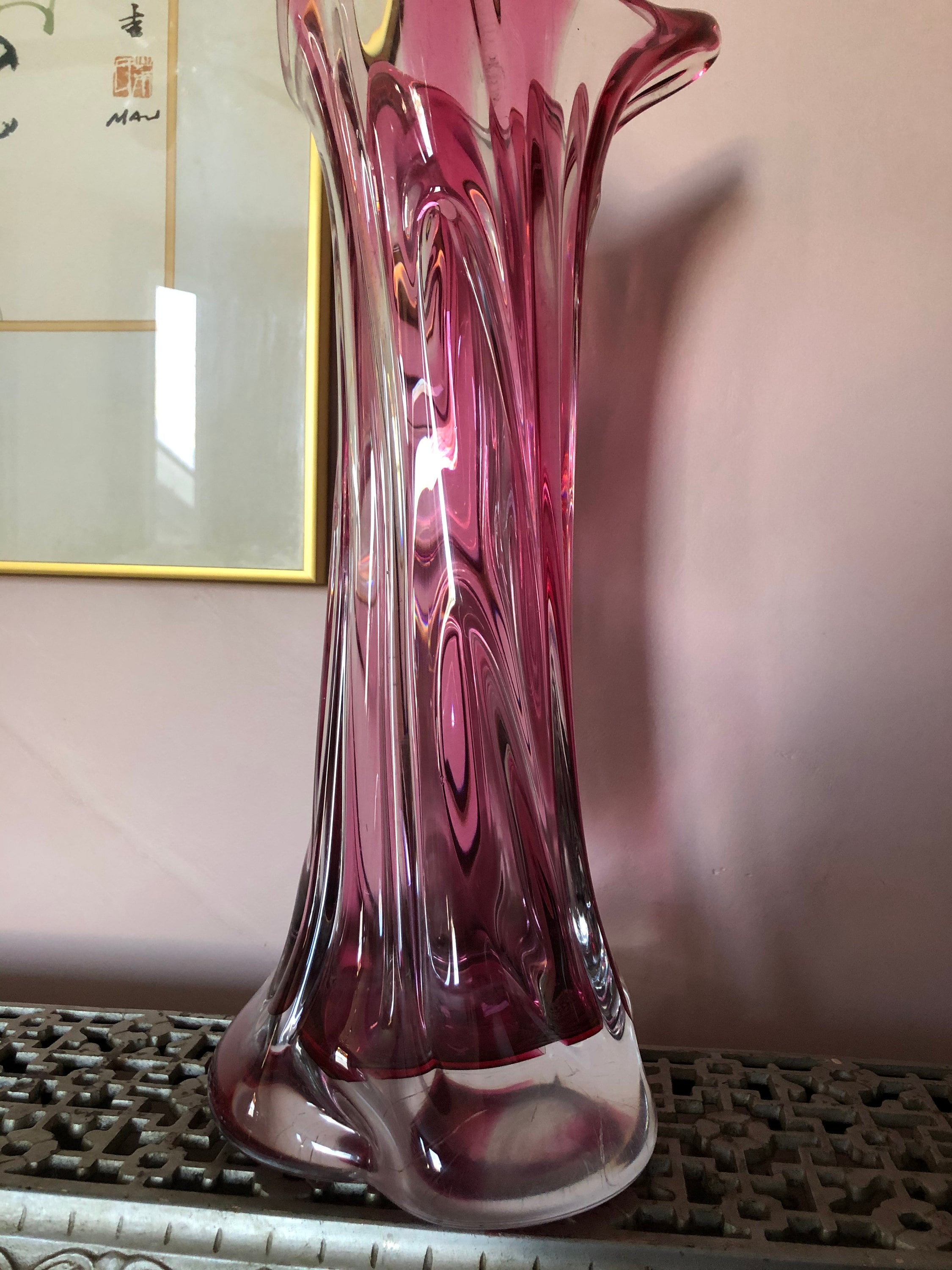Vintage Vase Pink Vase Pink Tall Vase Pink Heavy Amethyst Crystal Vase
