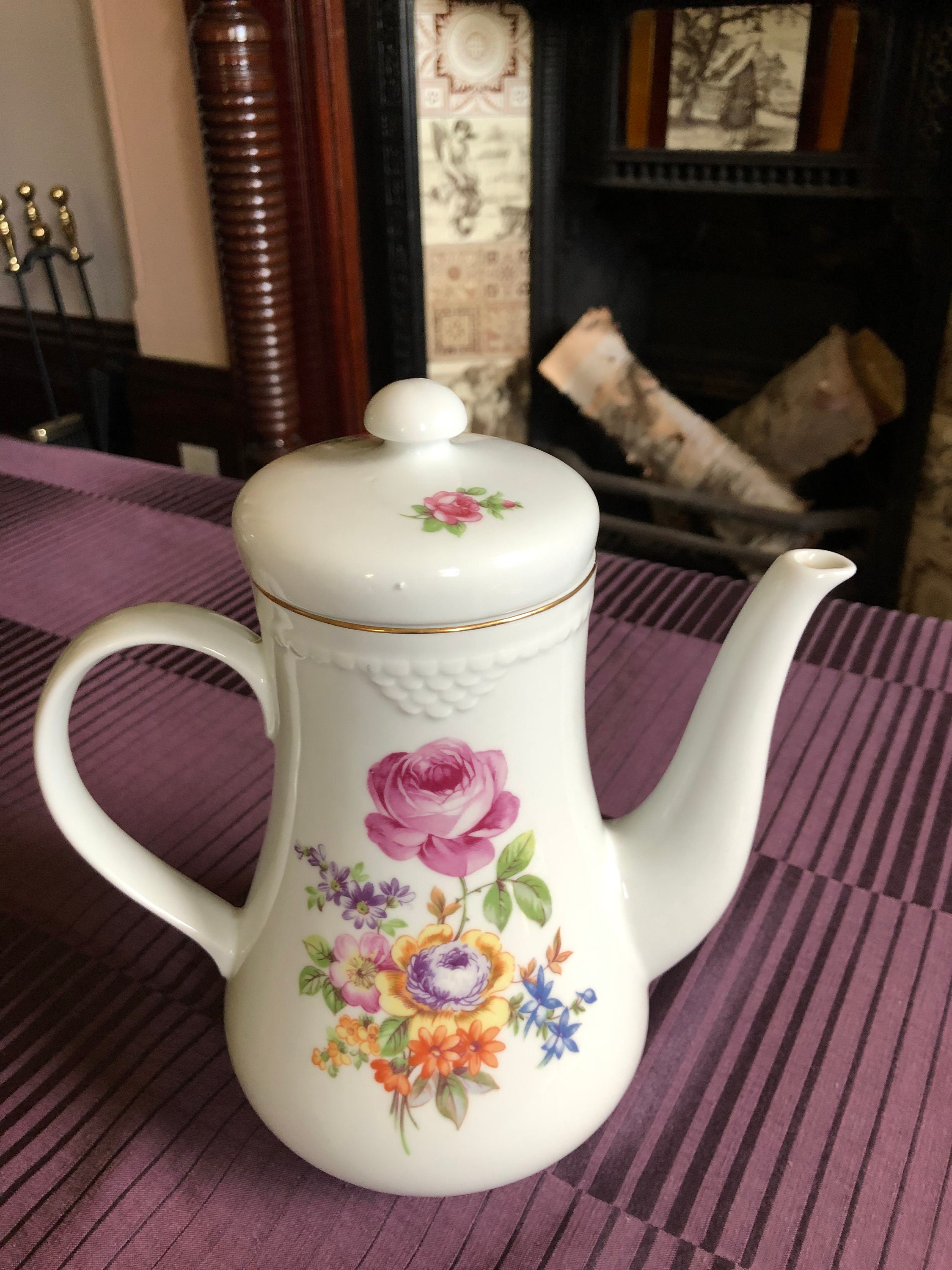 Vintage Teapot Vintage CP Teapot Vintage White Floral Teapot Made in