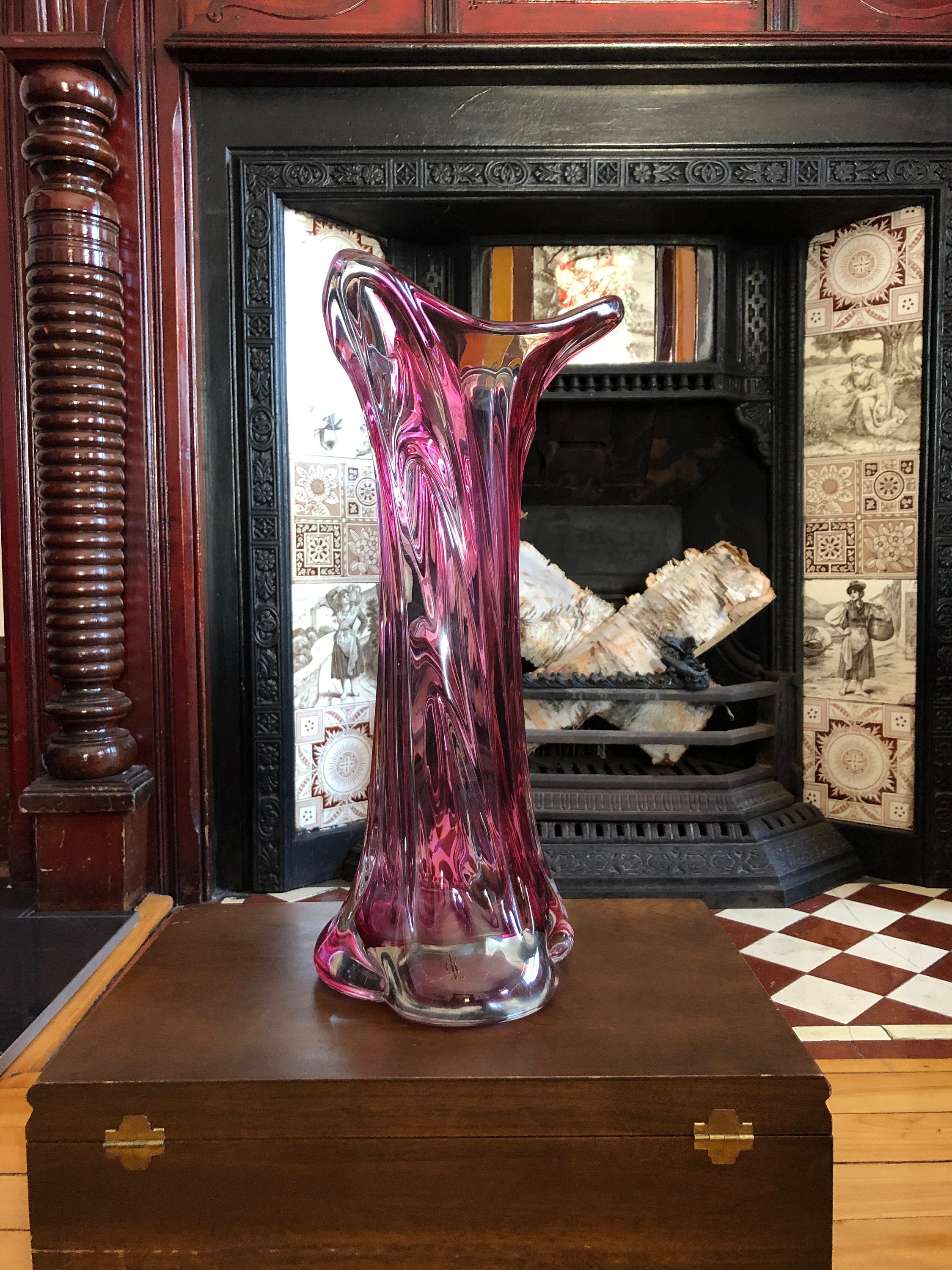 Vintage Vase Pink Vase Pink Tall Vase Pink Heavy Amethyst Crystal Vase