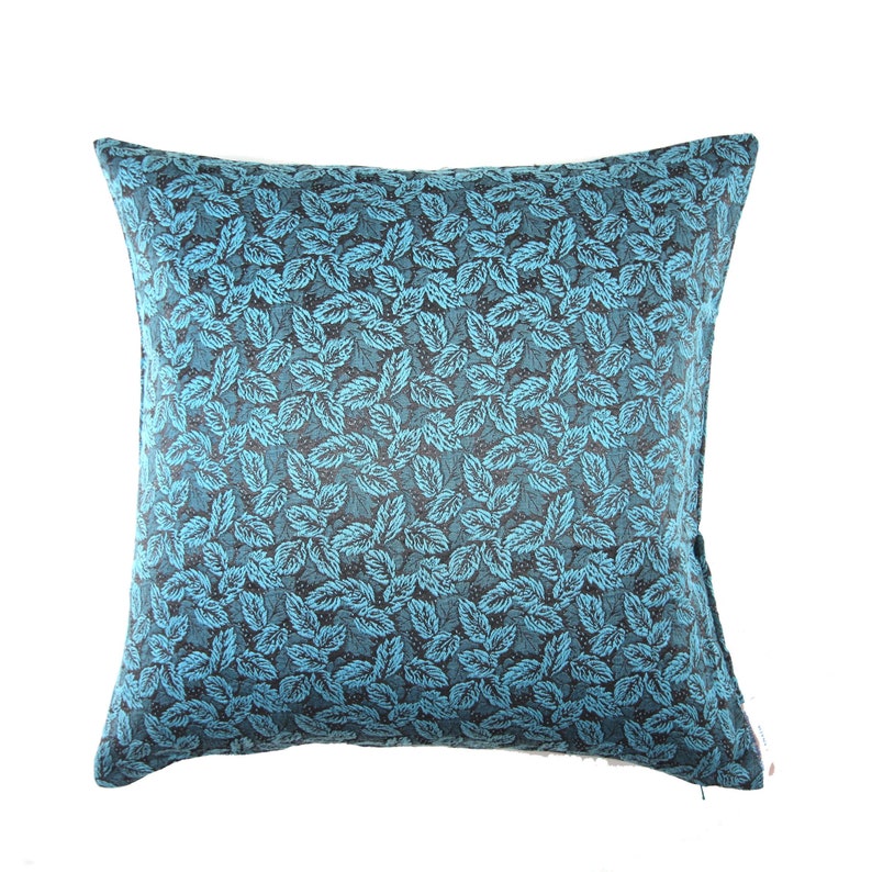 Blue Pillow Cover Turquoise Throw Pillow Pillow 20x20 Pillow Cover with Blue Leaves Turqoise Pillow Cover Blue Pillow Cover image 1