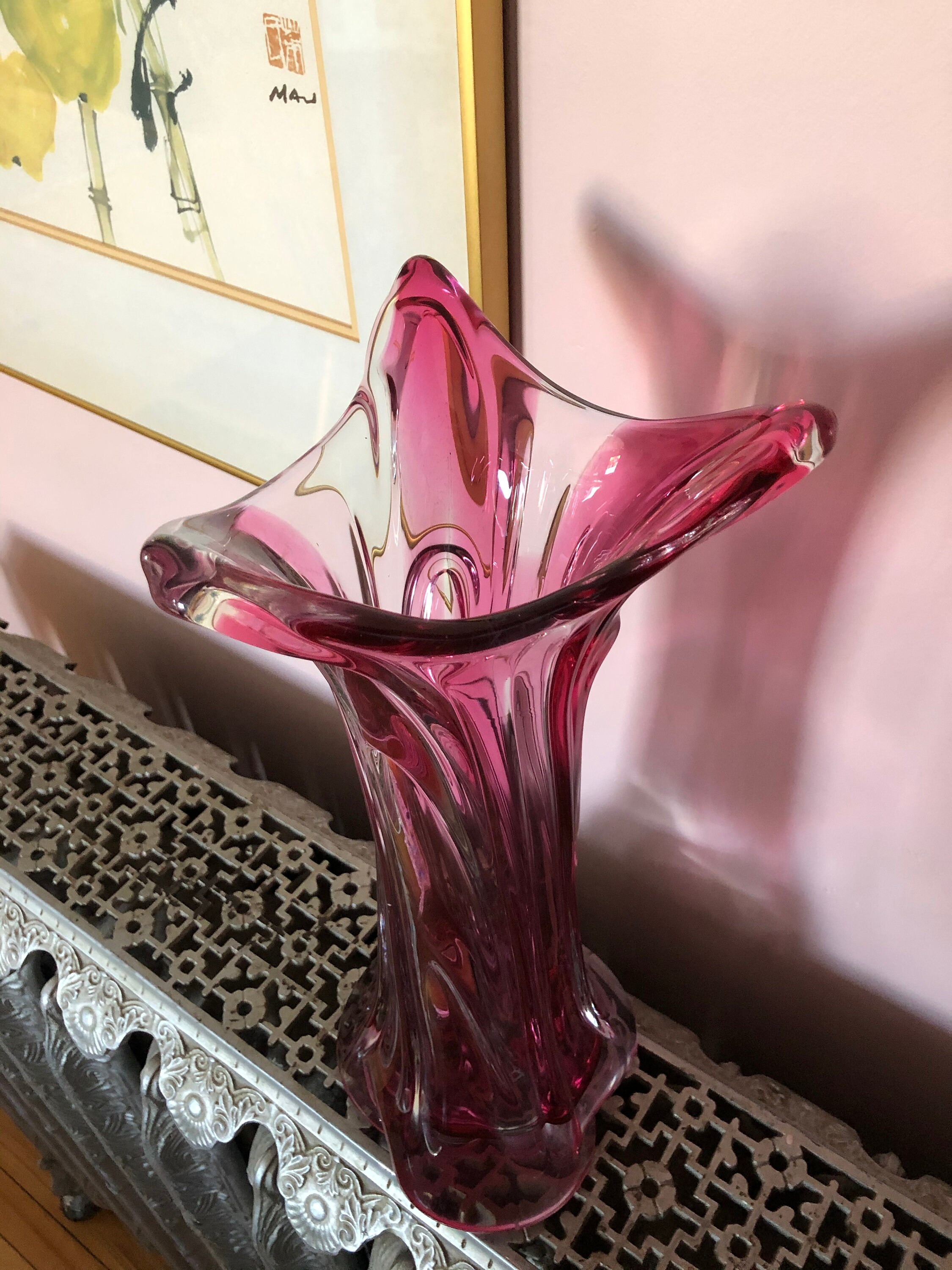 Vintage Vase Pink Vase Pink Tall Vase Pink Heavy Amethyst Crystal Vase
