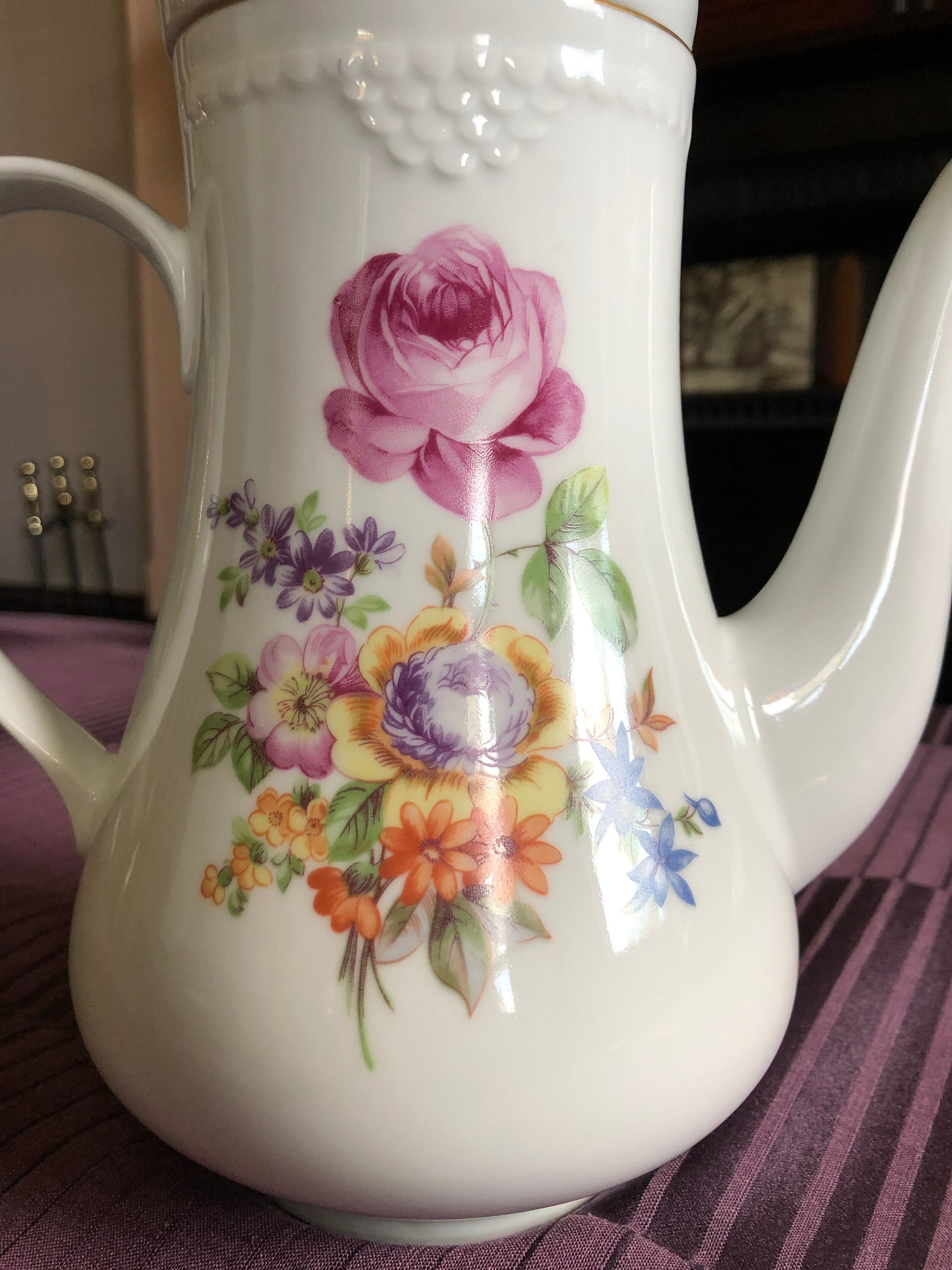 Vintage Teapot Vintage CP Teapot Vintage White Floral Teapot Made in