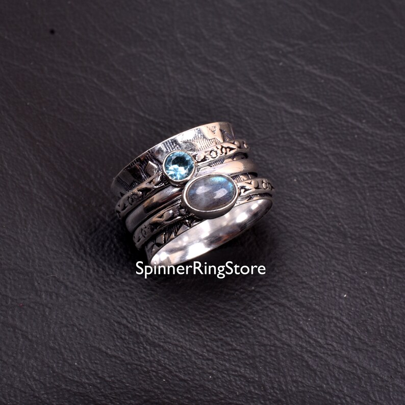 Labradorite Ring 925 Sterling Silver Texture Ring Gift For Her Women Ring Labradorite Jewelry Promised Ring Spinner Ring