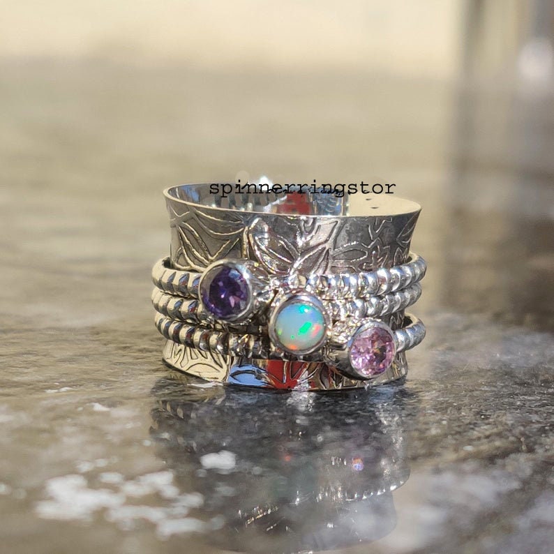 Ethiopian Opal Ring, Spinner Ring, Anxiety Ring, Fidget Ring, Bo Ethiopian Opal Ring, Spinner Ring, Anxiety Ring, Fidget Ring, Bo
