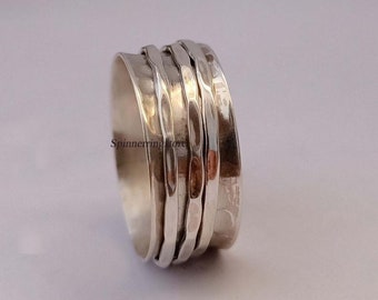 Solid 925 Sterling Silver Wide Band Spinner Ring Meditation Statement Ring se124
