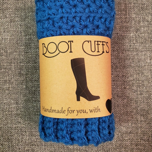 Women's Crochet Reversible Boot Cuffs - Blue Boot Toppers - Christmas Gift - Stocking Stuffer - Handmade Winter Wear