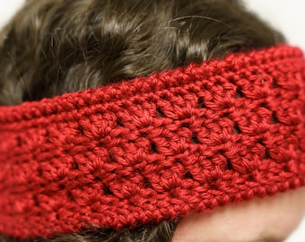 Red Crochet Ear Warmer Headband - Winter Accessories - Handmade Holiday Gift