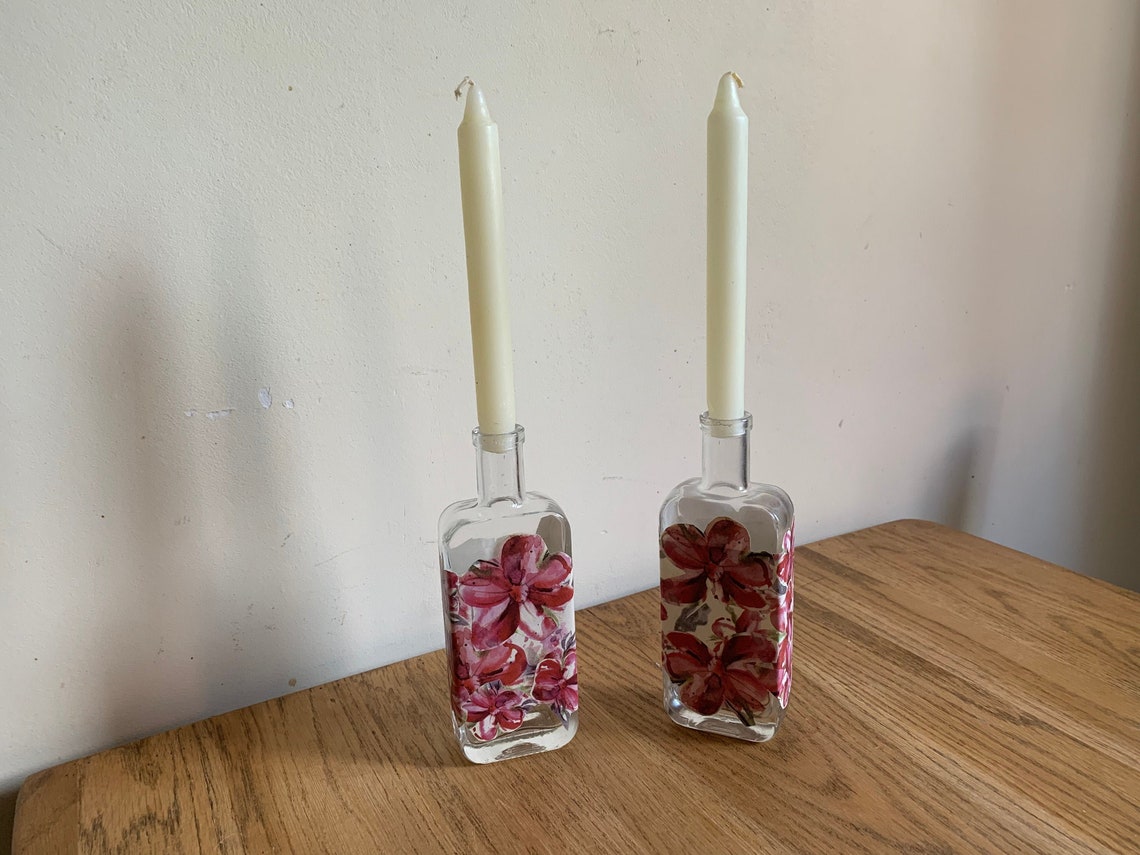 Glass Decoupage Candle Holders Etsy