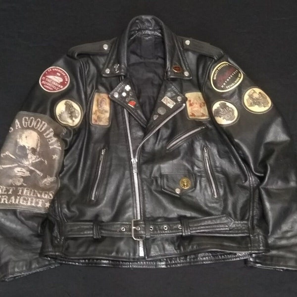 Amazing customised leather motorcycle jacket - XXXXL - INDIAN LARRY custom biker legend back patch - Outlaw 1%er style - rare & cool