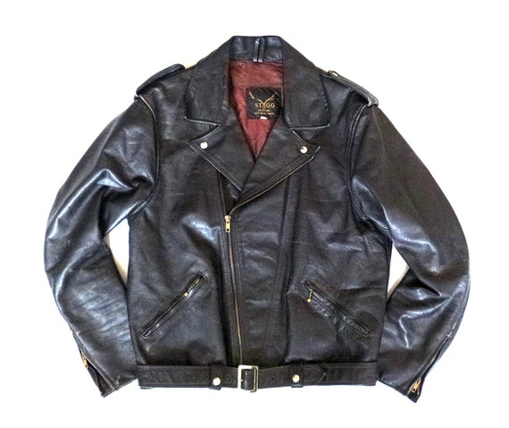 Vintage 1950s STAGG Motorcycle Leather Bike Jacket Medium Cafe