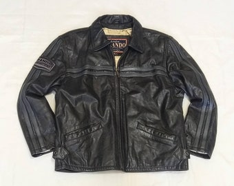 SUPERB Vintage BRANDO Motorcycle Leather Biker Racing Stripe
