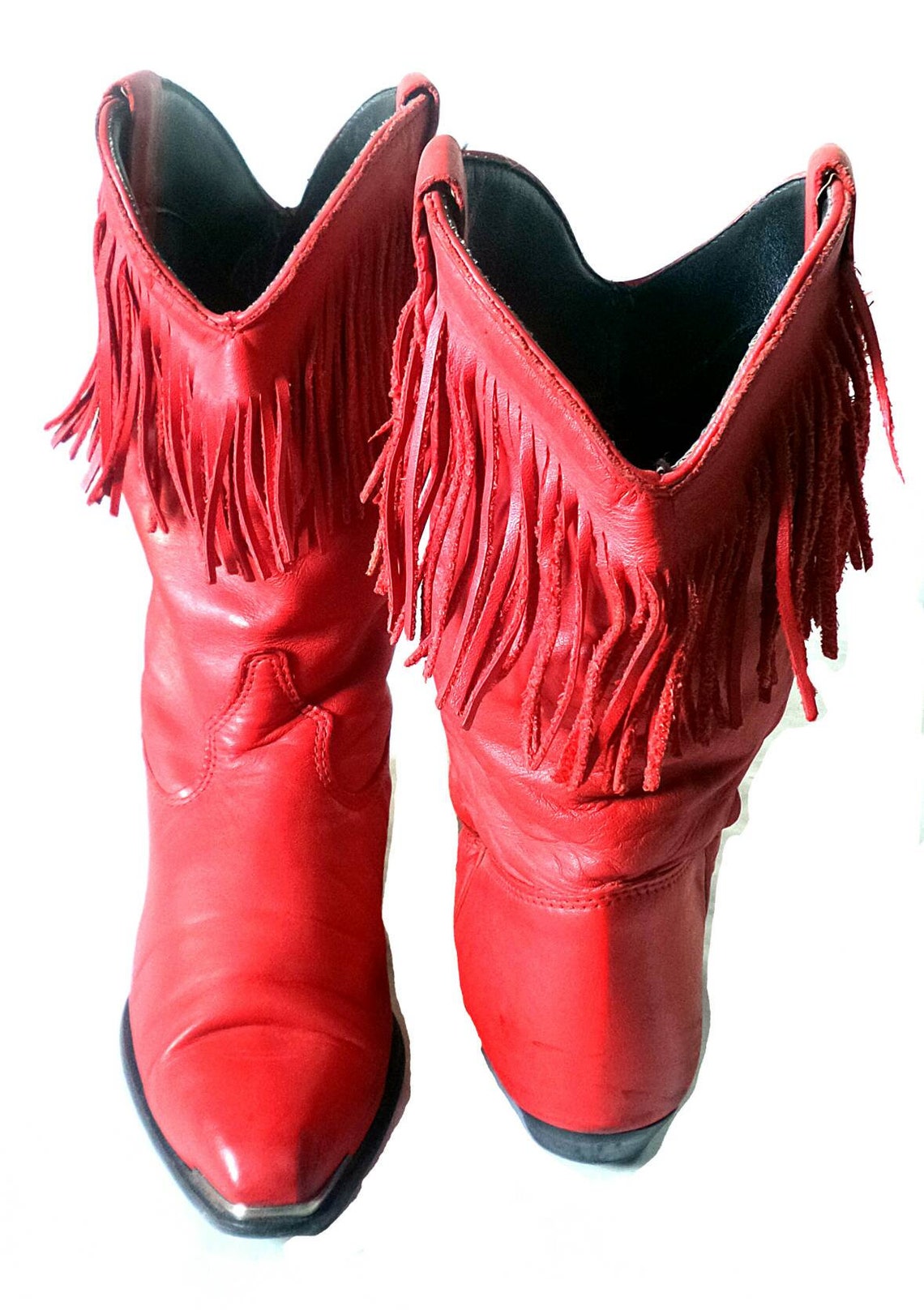 Vintage RED COWBOY Boots With Tassels Fringe Uk Size 5 Etsy