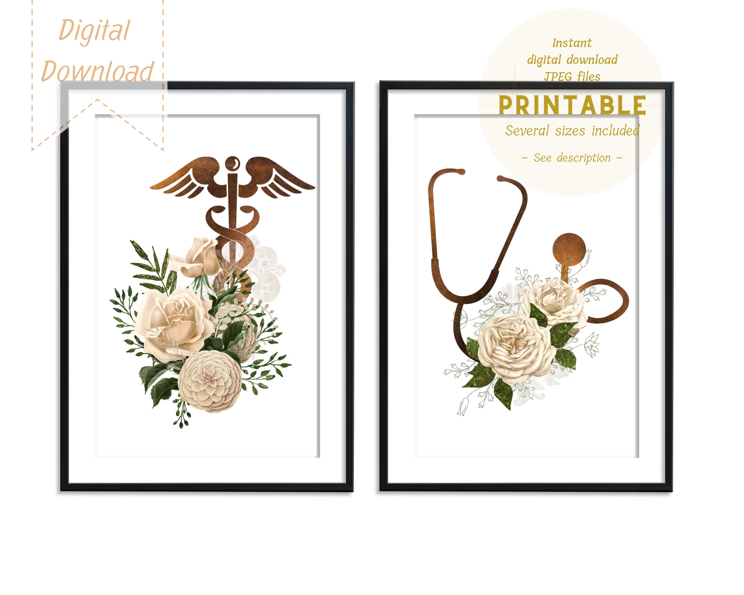Nurse Set downloadable prints Nurse gift Doctor nurse print caduceus ...
