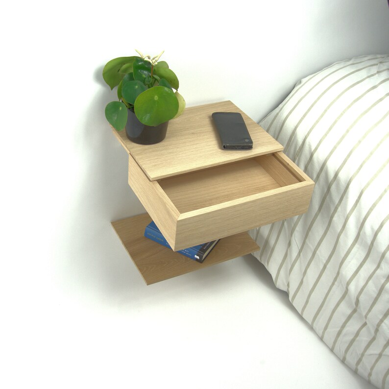 Small Minimalistic Oak Floating Bedside Table With a Floating Etsy