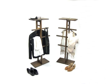 Wooden oak clothing rack, valet stand.
