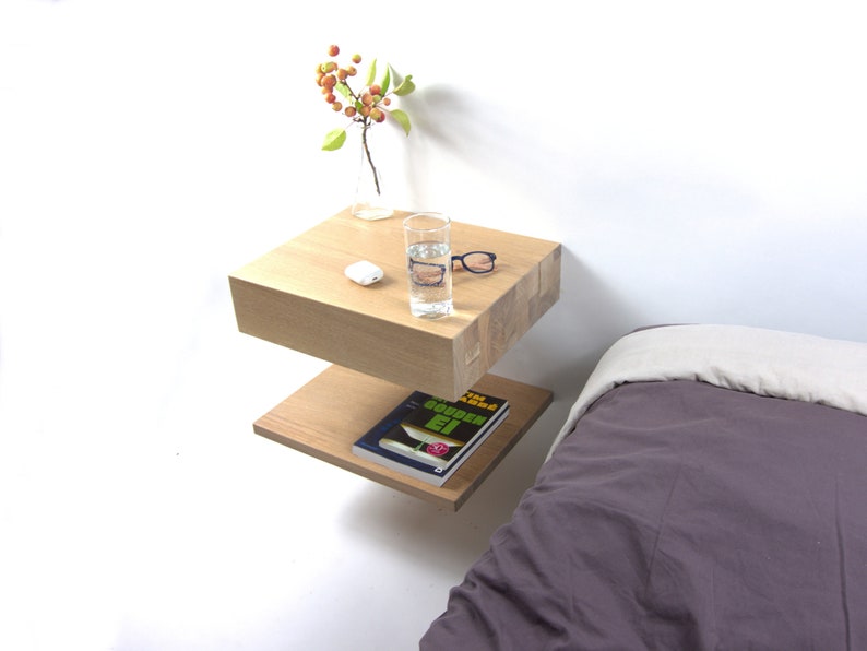 Floating nightstand / bedside table with floating shelf. Etsy