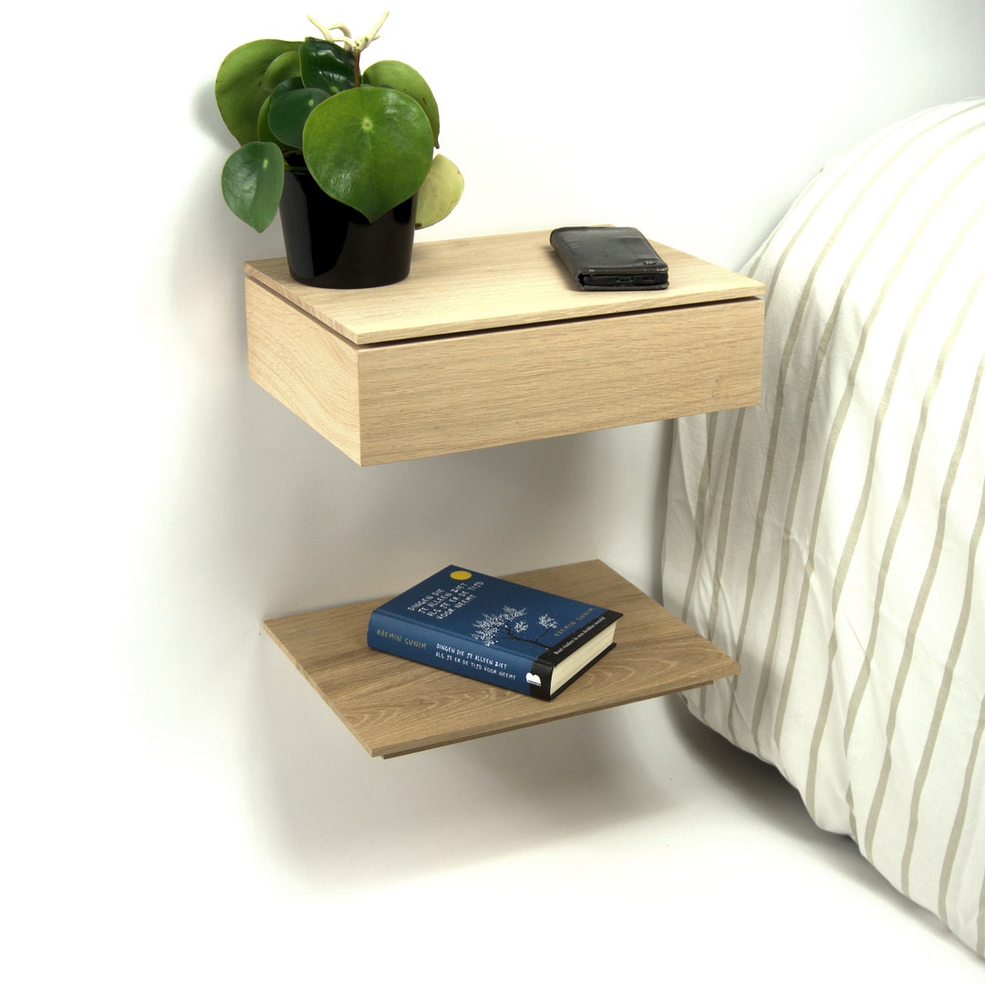 Small Minimalistic Oak Floating Bedside Table With a Floating Etsy