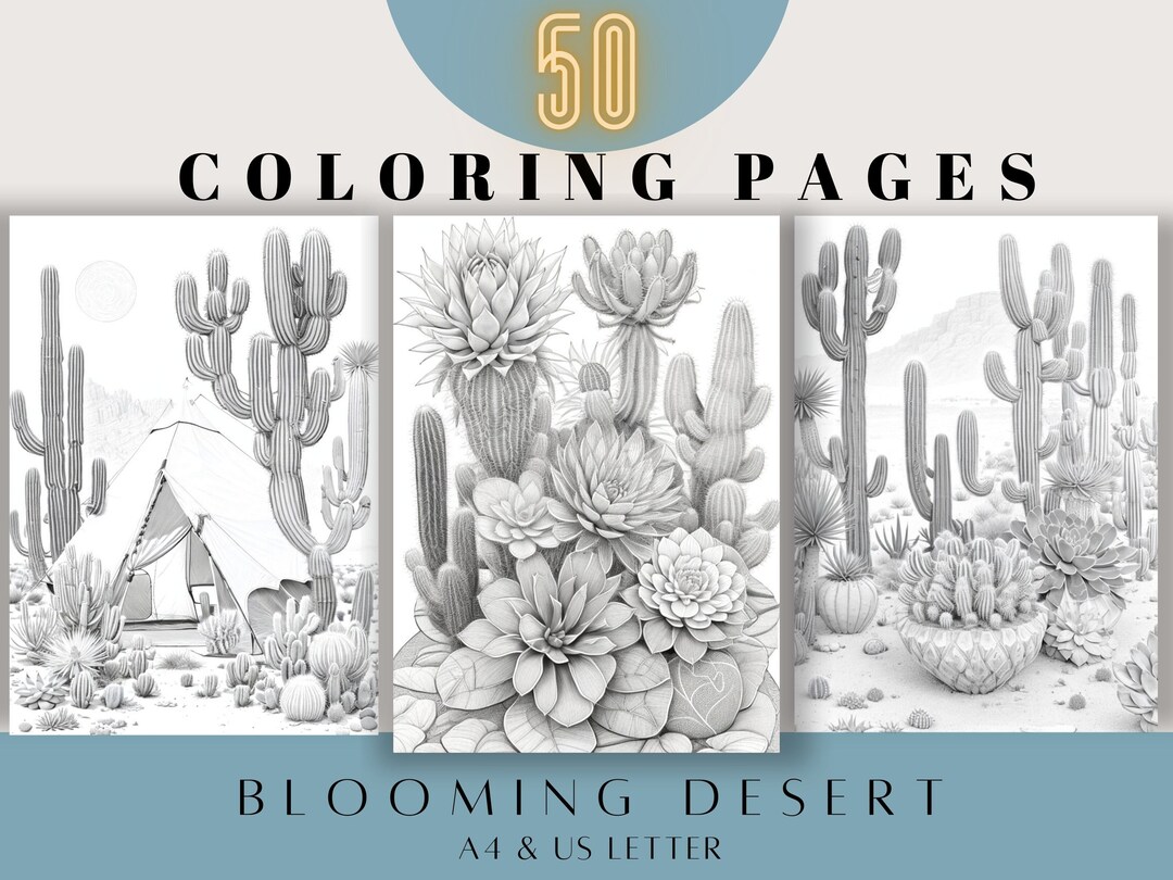 50 Blooming Desert Coloring Pages for Adults and Kidscactus - Etsy