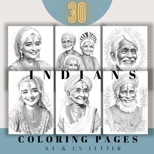 30 Indian people coloring pages bundle for adults,digital coloring pages people,printable coloring pages for adults,greyscale coloring pages