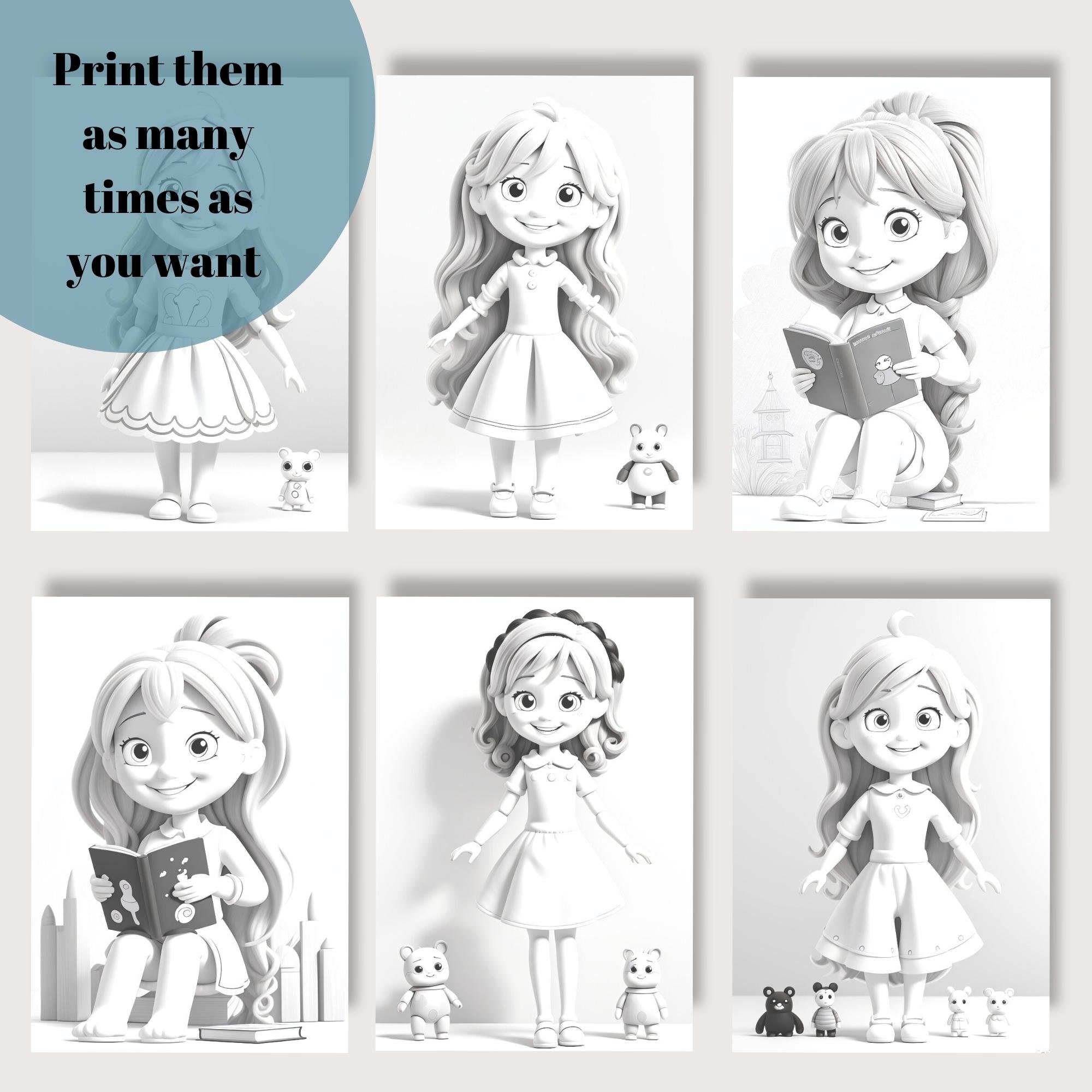 35 Cute Doll Coloring Page for Kids,gift Who Loves to Color,coloring