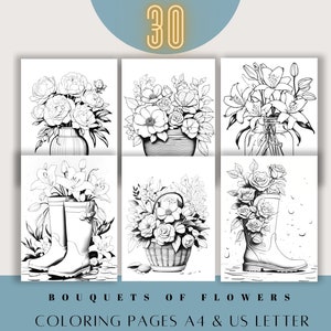 30 flowers coloring pages for adults teen kids,garden,nature,floral printable coloring book for relaxation,digital download coloring pages
