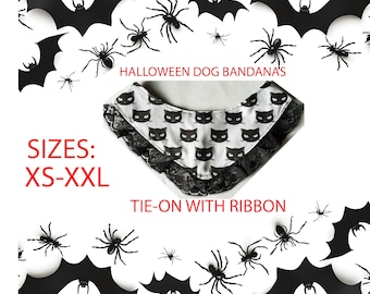 Black Cat Bandana; Cute Halloween Dog Bandana; Halloween Pet Bandanas; Over the Collar; Fall Dog Bandana Dog; Gift for dogs; Tie On Bandana