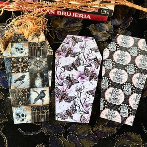 Gothic Coffin Bookmark: Skulls, Moths, Crows - Spooky Book Mark