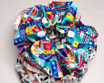 Minnie + Mickey Mouse Inspired Christmas Print Scrunchie // Christmas Holiday Print Hair Ties/ Disney Cruise Hair Accessories