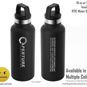 Aperture Portal Water Bottle | Stainless Steel | 16 ounce or 20 ounce | RTIC Bottle| Dishwasher Safe | Glados | Valve