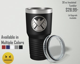 S.H.I.E.L.D. Laser Engraved Insulated 30 oz Tumbler | Travel Mug | Marvel Geek Holiday or Birthday Gift | Holiday for Dad, Husband, Mom