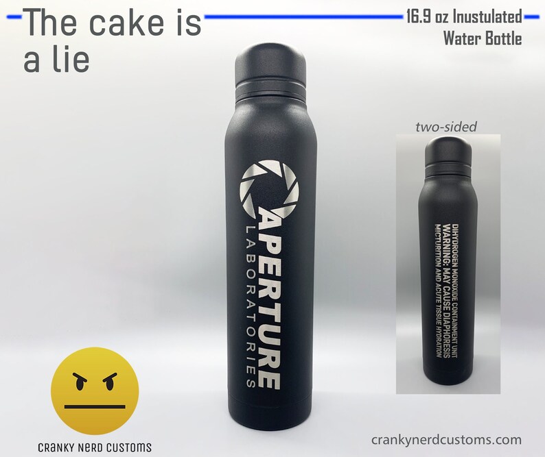Aperture Portal Water Bottle Stainless Steel 16.9 Oz Laser Etsy