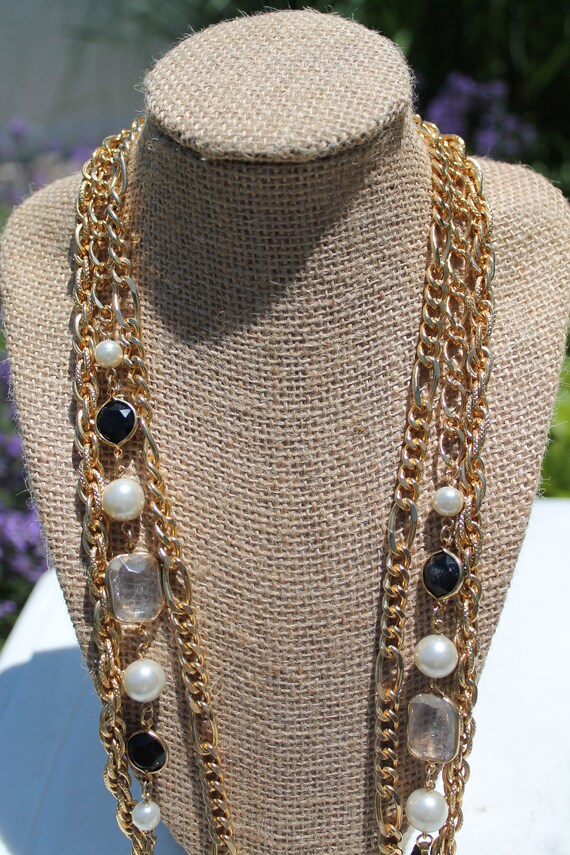 vintage 3 strand chunky gold tone necklace