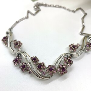 Coro silver tone pink rhinestone and ribbon chocker with link chain and ball & hook clasp