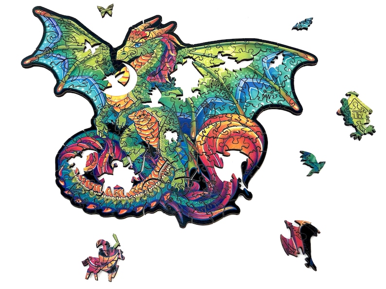 Wooden Jigsaw Puzzle Rainbow Dragon by CULMO.CO woden puzzle Etsy