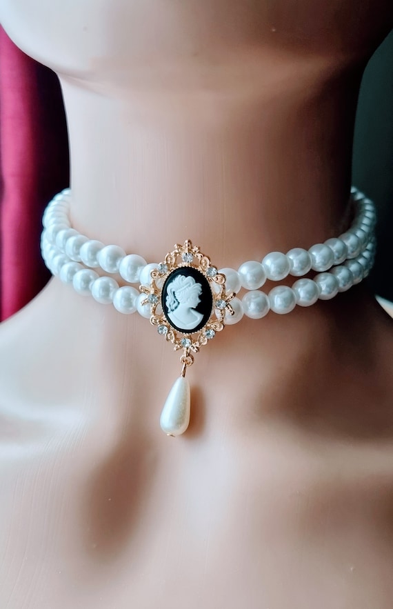 Retro Vintage Style Faux Diamond Pearl Choker Pendant Charm Multilayer Necklace Gothic Victorian Necklace Etsy